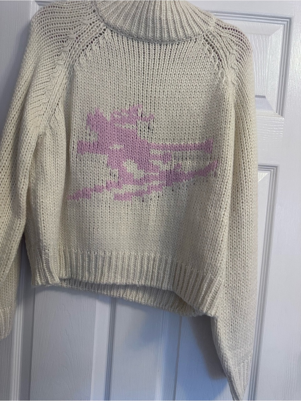 Le Lis Cream Turtleneck Sweater with Pink Intarsia